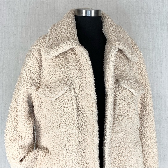 Knox Rose~Women’s Cream Sherpa/Teddy Snap‎ Front Collared Jacket/Coat~Sz S - Picture 2 of 14